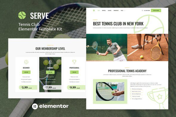 Serve – Tennis School and Sport Club Elementor Template Kit
