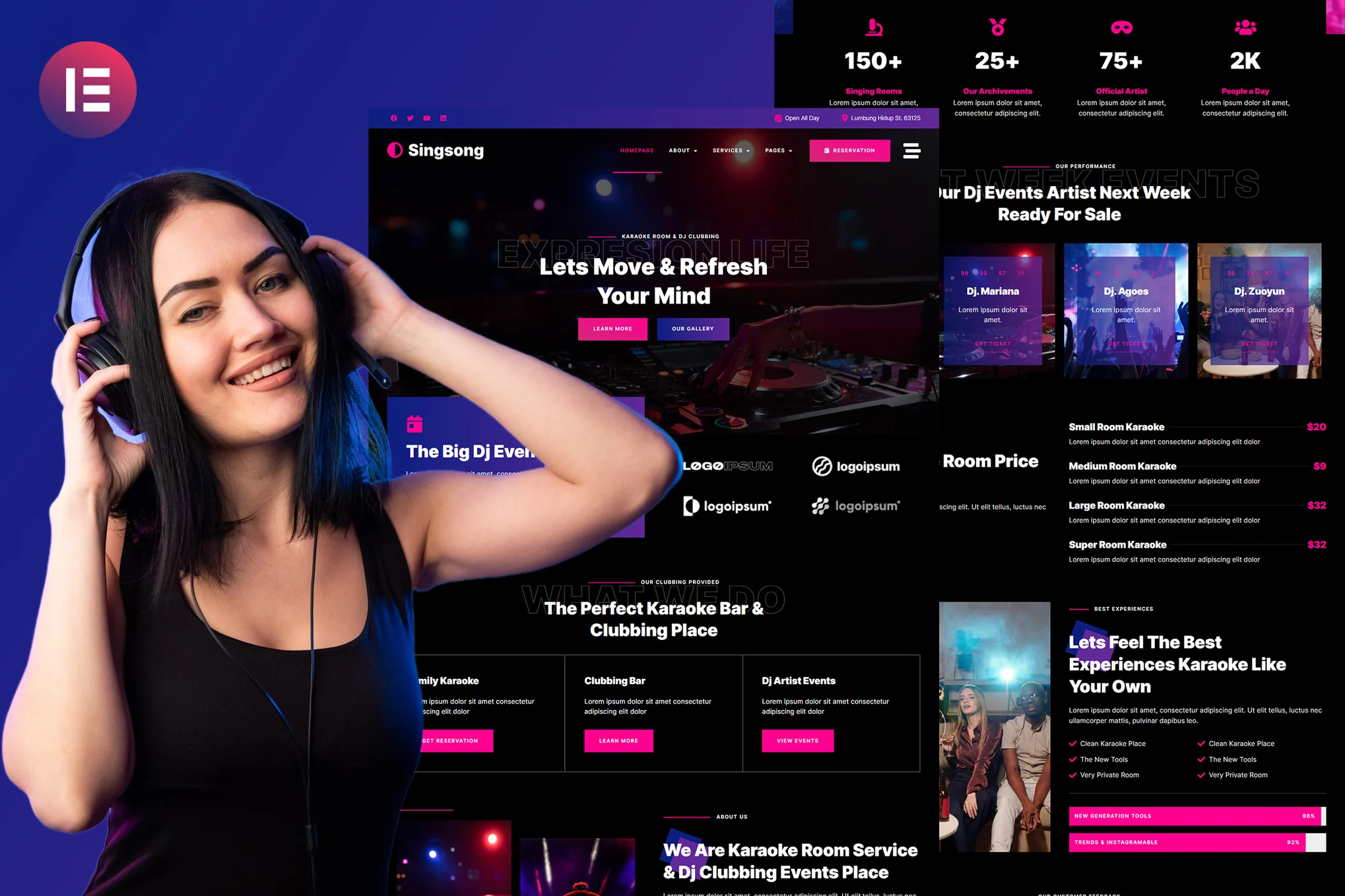 Singsong – Karaoke Rooms & Dj Clubbing Elementor Template Kit