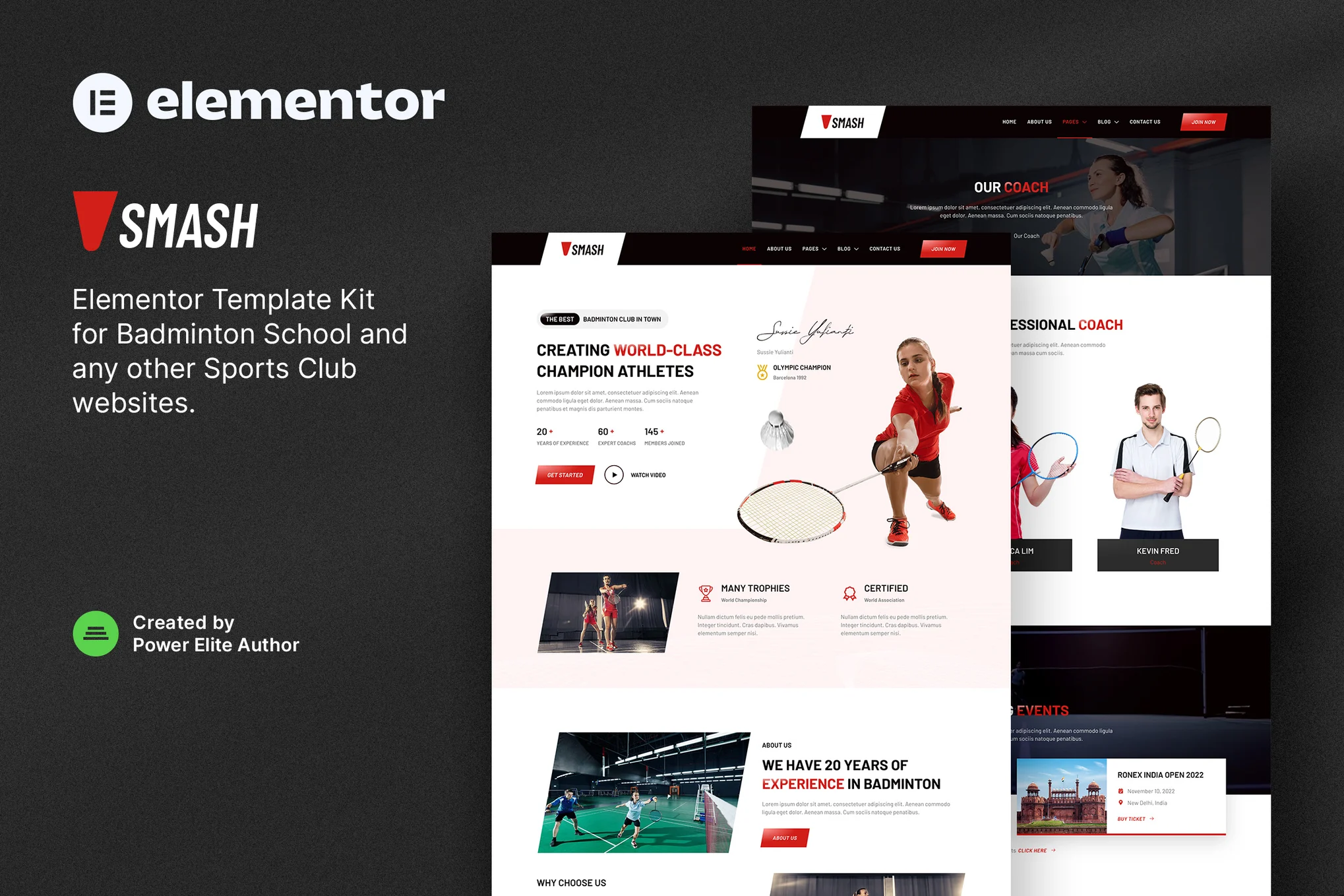 Smash – Badminton School and Sports Club Elementor Template Kit