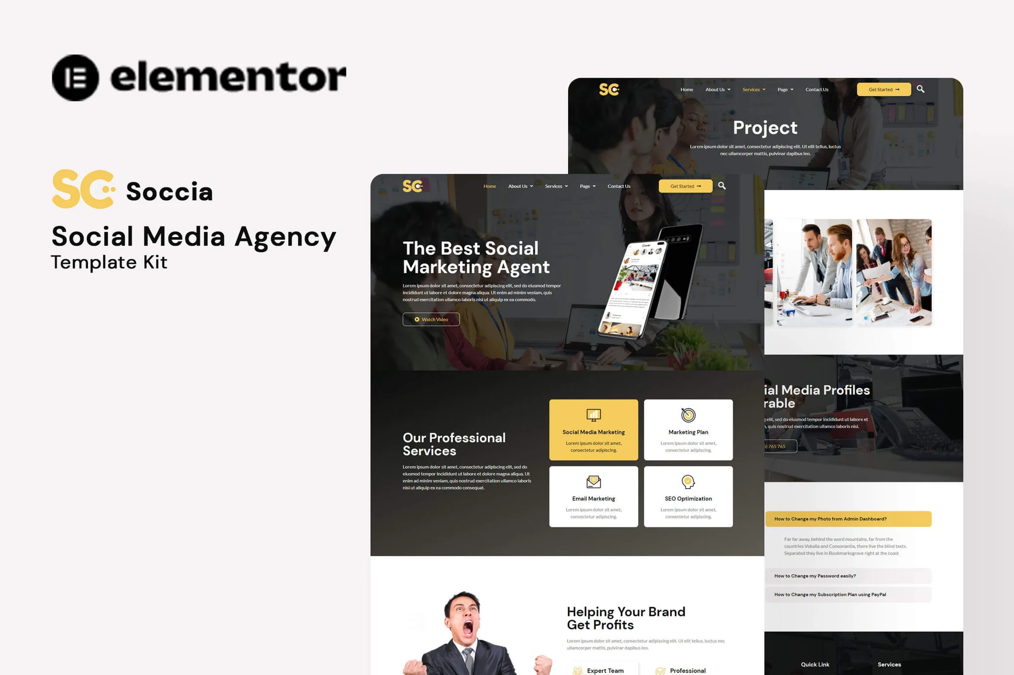 Soccia – Social Media Agency Elementor Template Kit