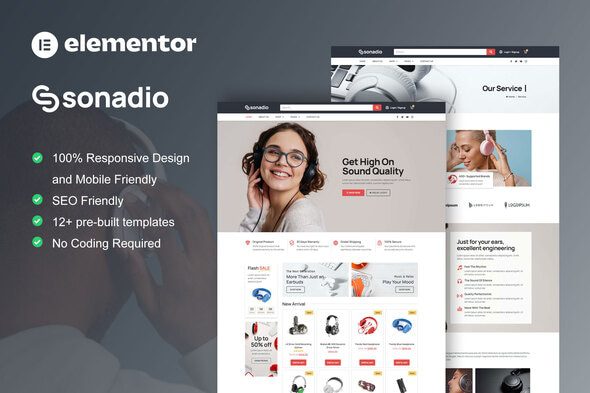 Sonadio – Woocommerce Audio Store Elementor Pro Template Kit
