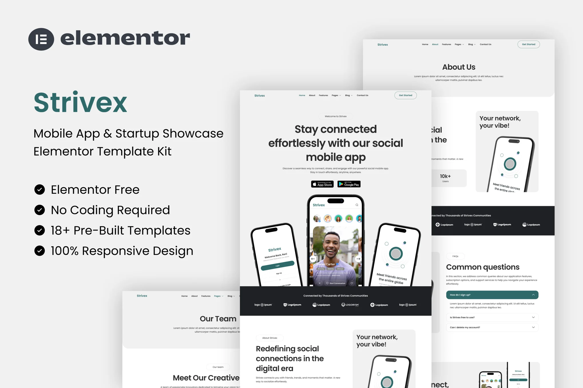 Strivex – Mobile App and Startup Showcase Elementor Template Kit