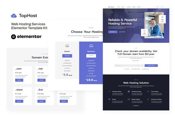 TopHost – Web Hosting Services Elementor Template Kit