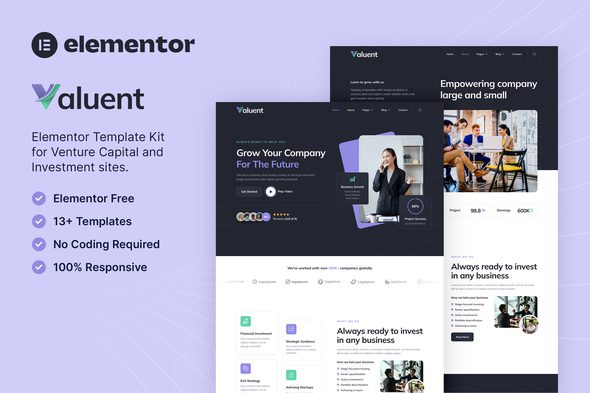 Valuent – Venture Capital and Investment Elementor Template Kit