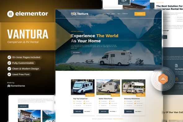 Vantura – Campervan and RV Rental Elementor Template Kit