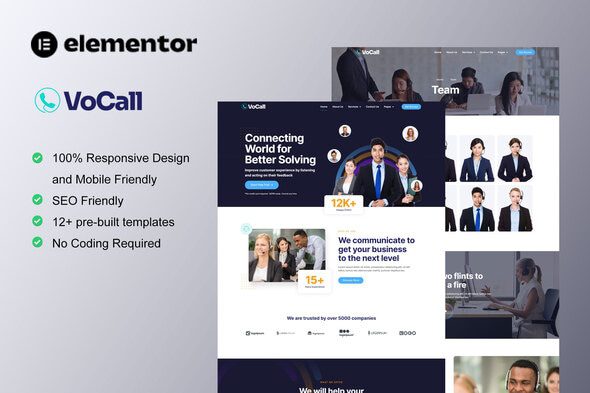 VoCall – Call Center and Telemarketing Elementor Template Kit
