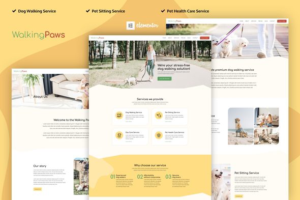 Walking Paws – Dog Walking and Pet Services Elementor Template Kit