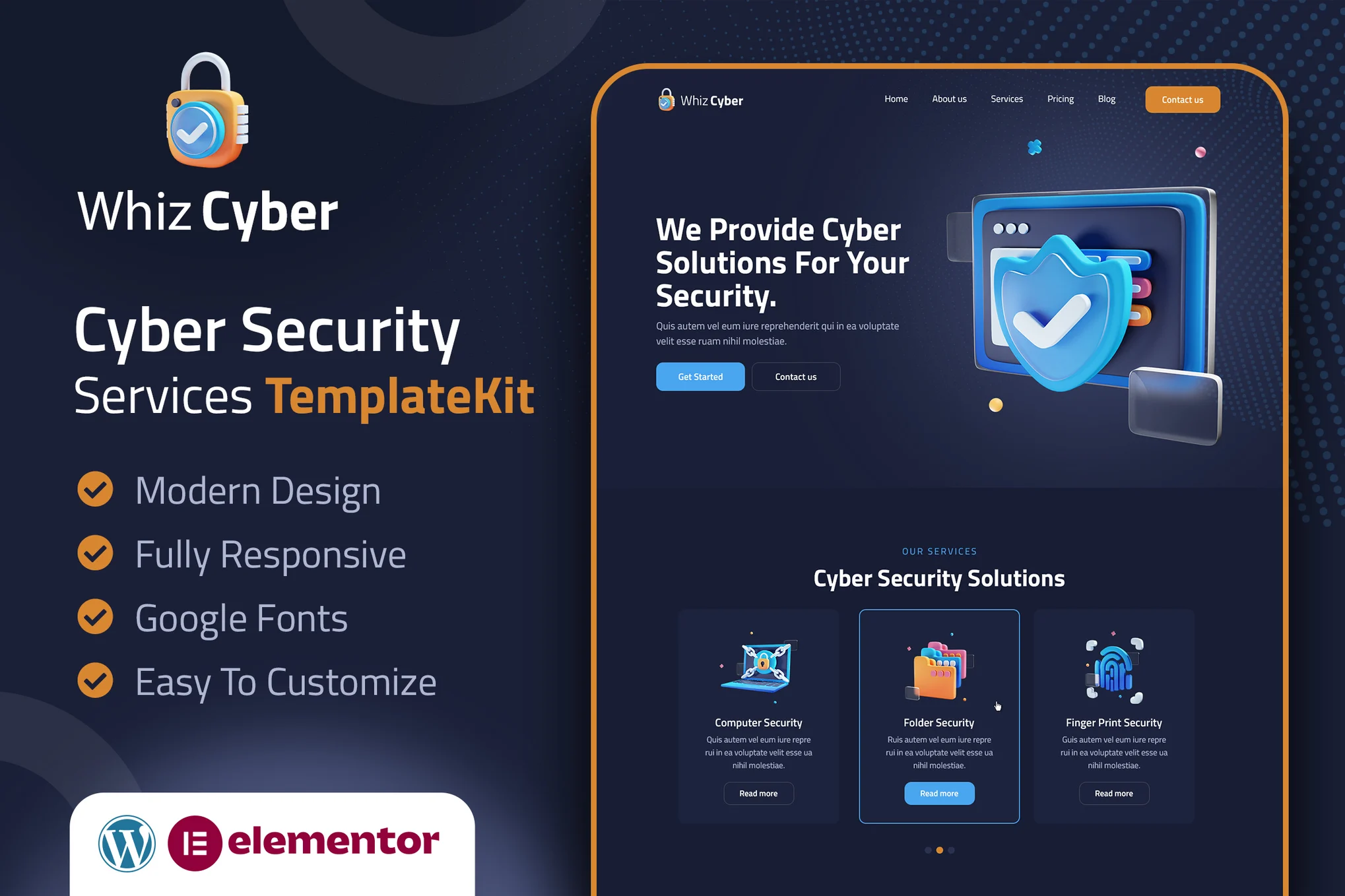 WhizCyber – Cyber Security Elementor Template Kit
