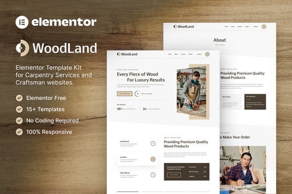 WoodLand – Carpenter and Craftsman Elementor Template Kit