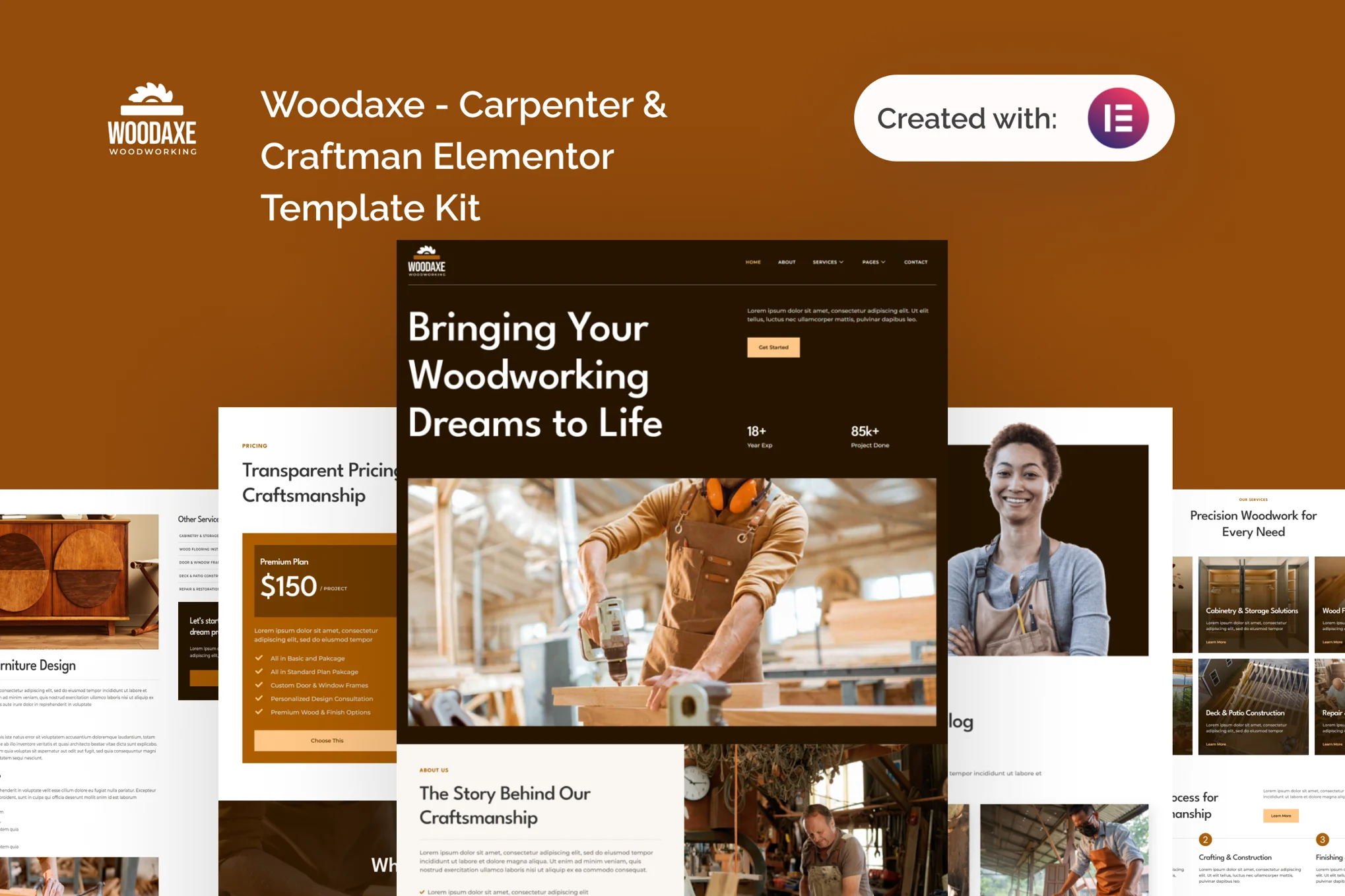 Woodaxe – Carpenter and Craftman Elementor Template Kit