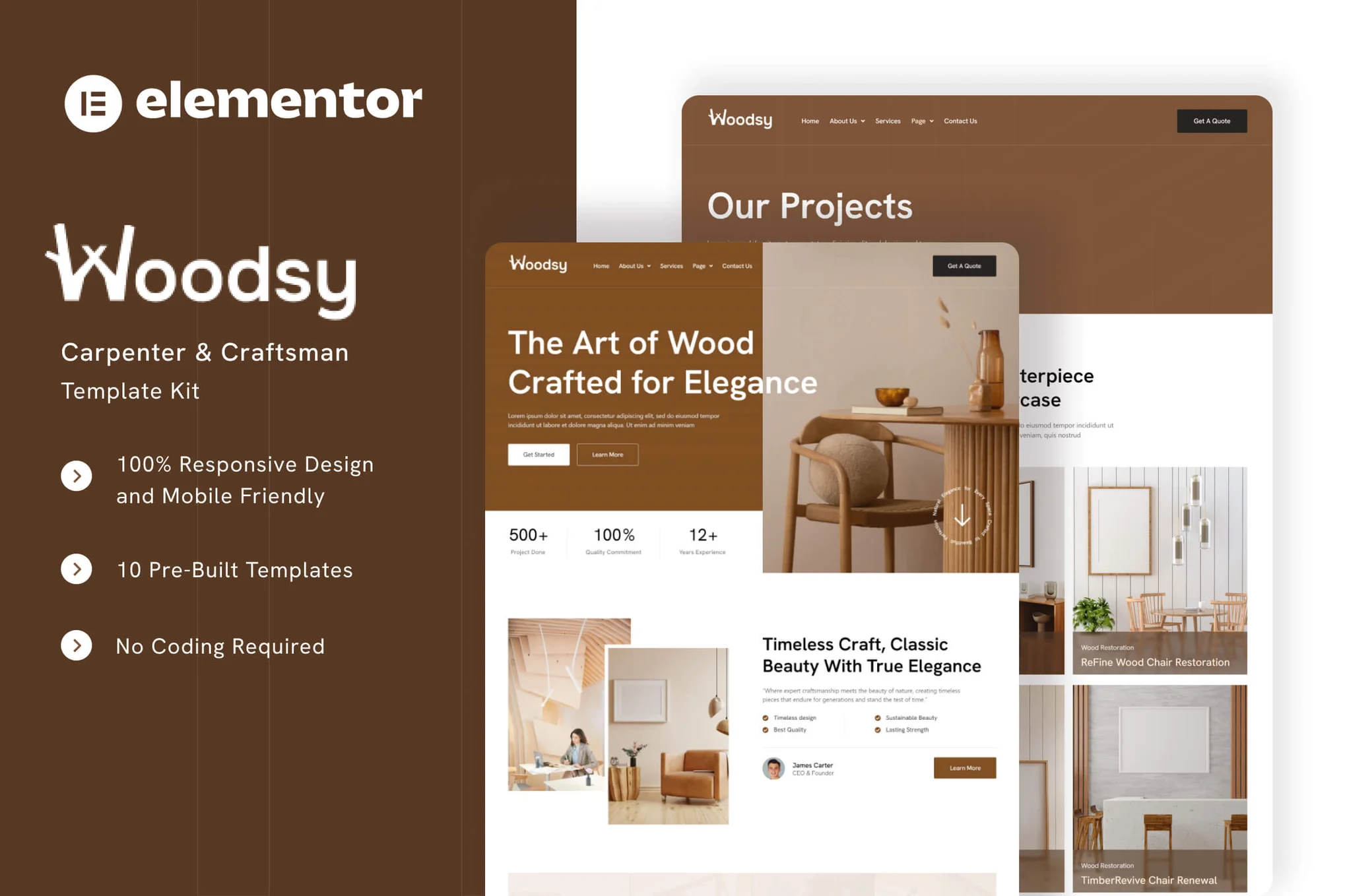 Woodsy – Carpenter and Craftsman Elementor Template Kit