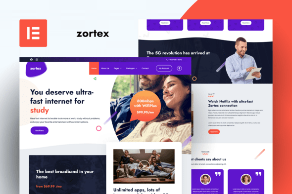 Zortex – Broadband and Internet Services Elementor Template Kit