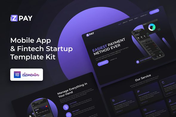 iZPAY – Mobile App and Fintech Startup Elementor Template Kit