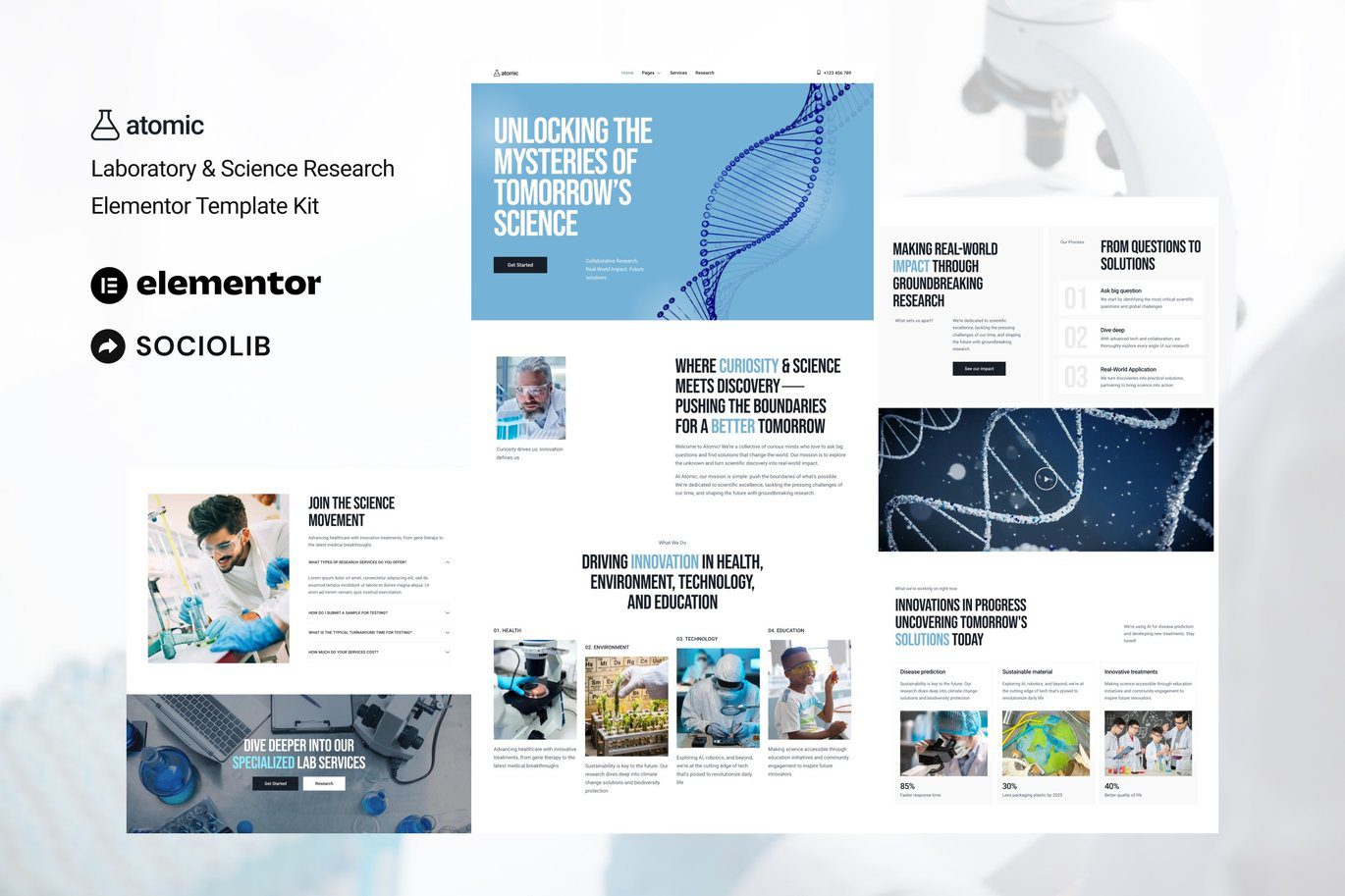 Atomic – Laboratory and Science Research Elementor Template Kit