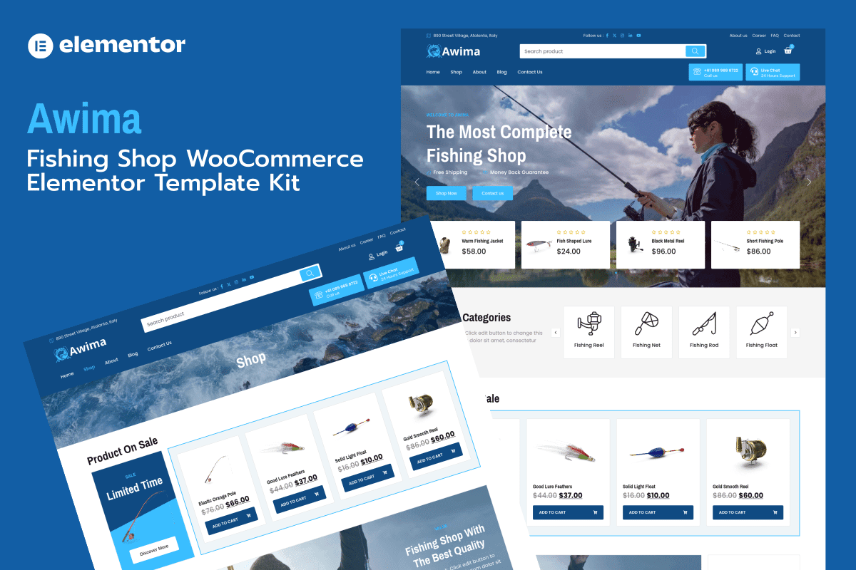Awima – Fishing Shop and Store WooCommerce Elementor Pro Template Kit