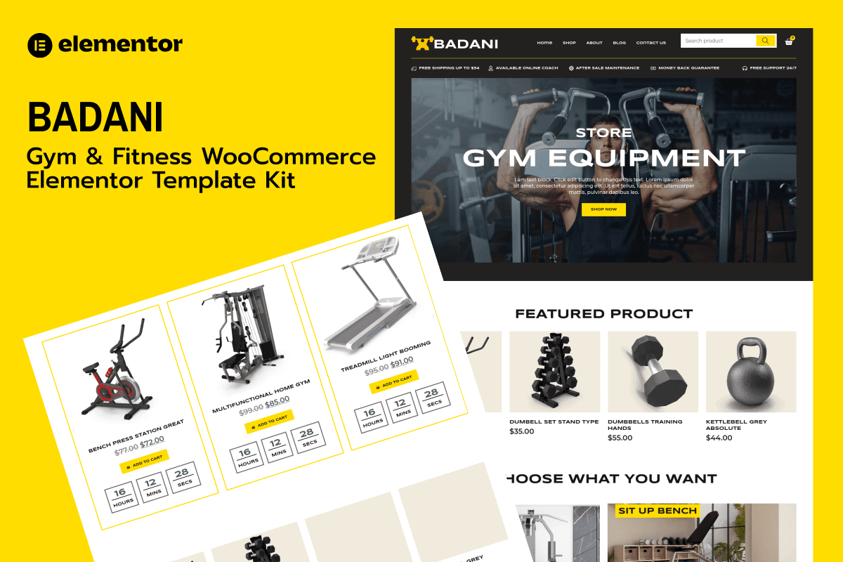 Badani – Gym Fitness Equipment Shop and Store WooCommerce Elementor Pro Template Kit
