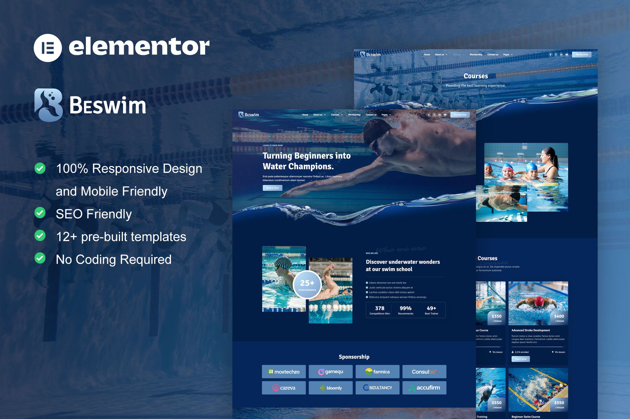 Beswim – Swimming Courses and Training Elementor Pro Template Kit