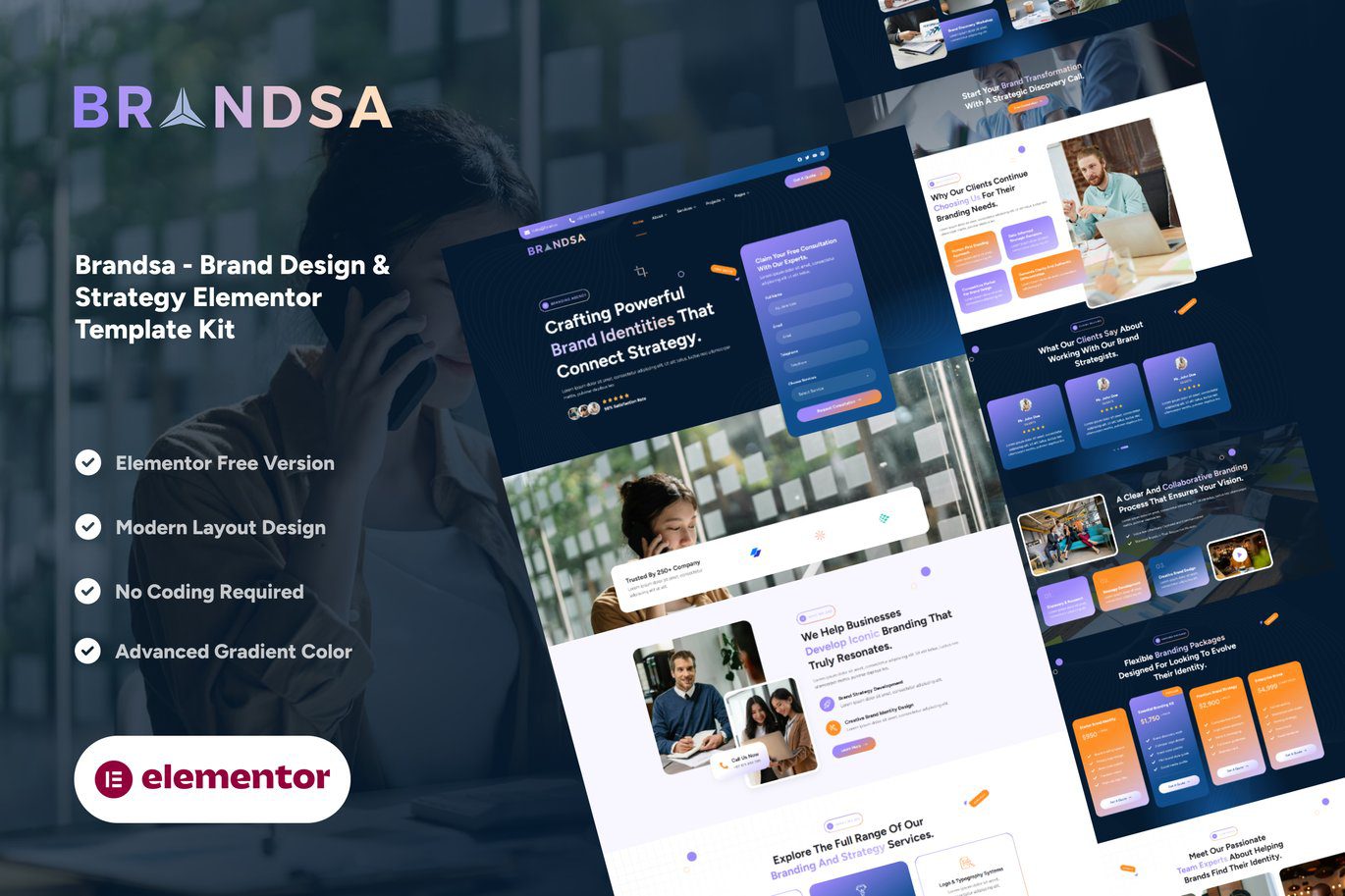Brandsa – Brand Design and Strategy Elementor Template Kit
