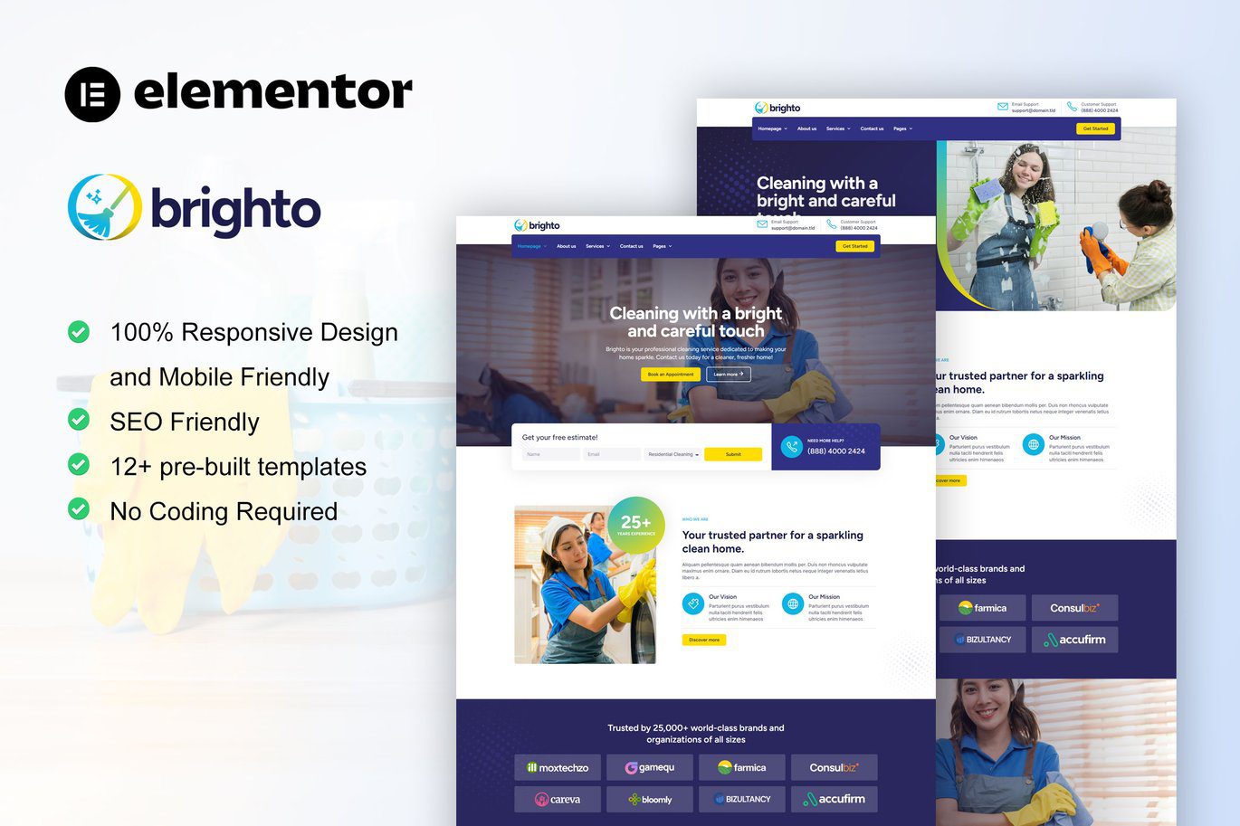 Brighto – Cleaning Service Company Elementor Pro Template Kit