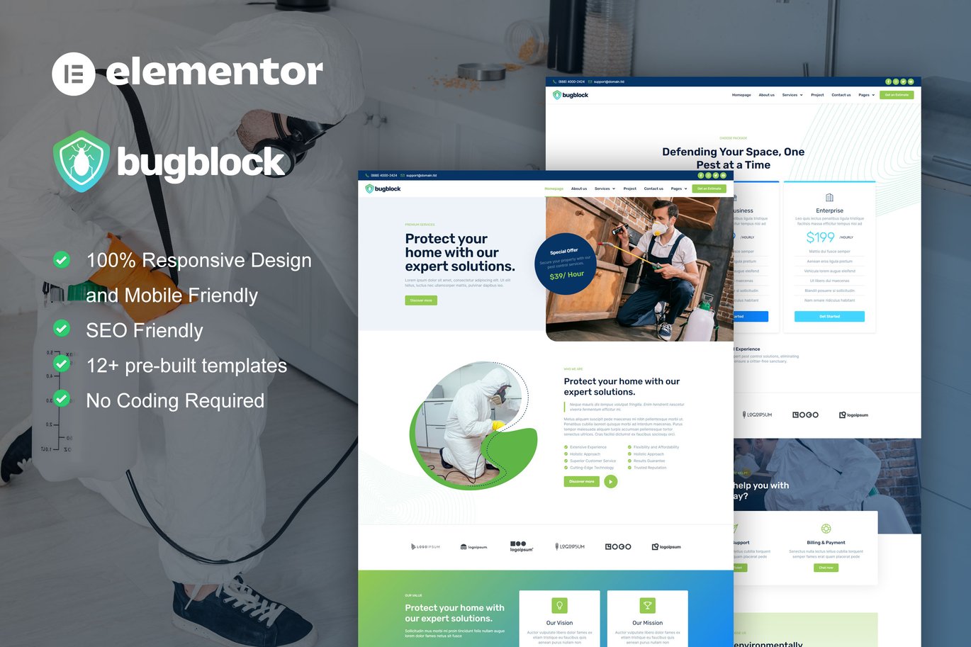 BugBlock – Pest Control Service Elementor Template Kit