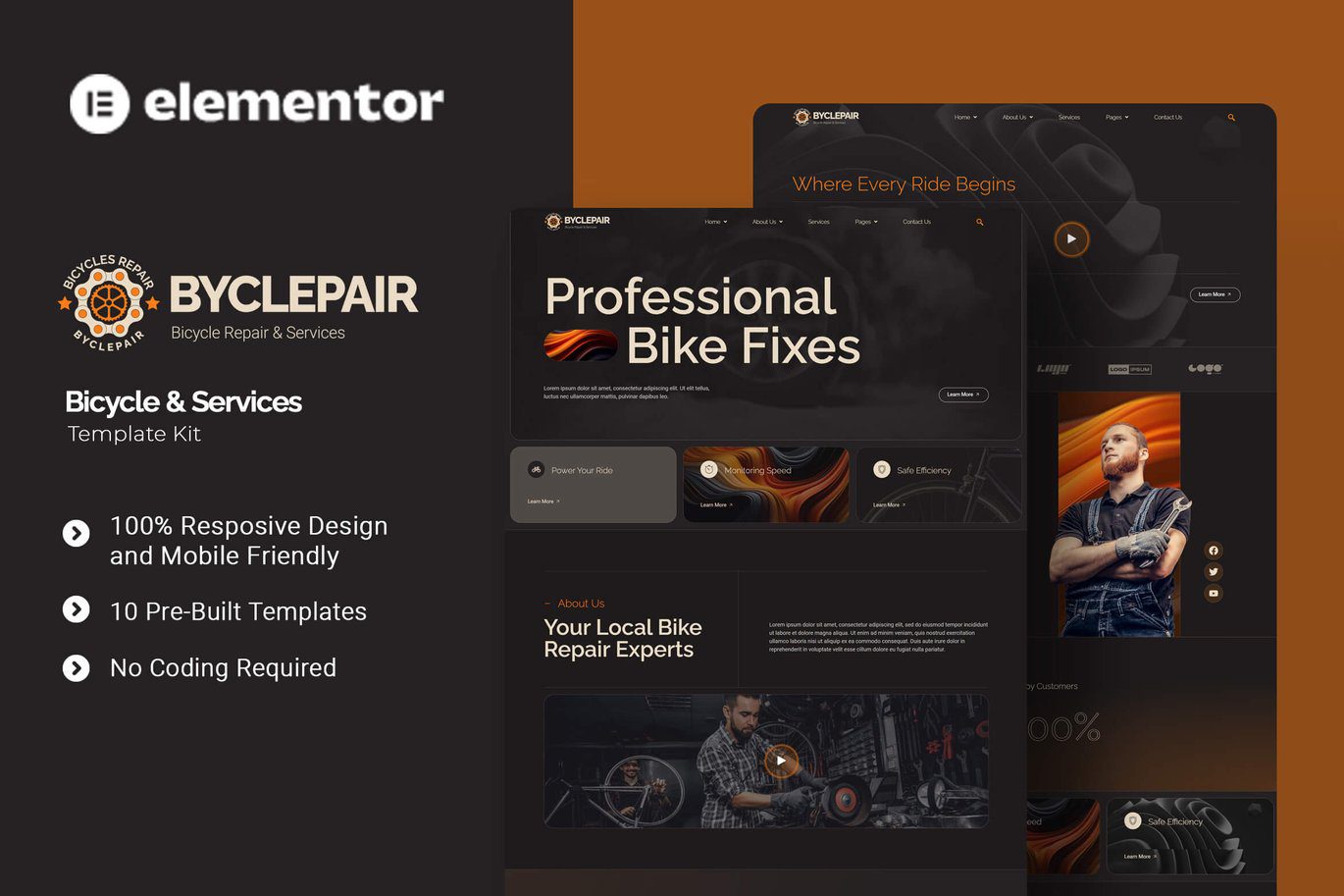 Byclepair – Bicycle and Service Elementor Template Kit
