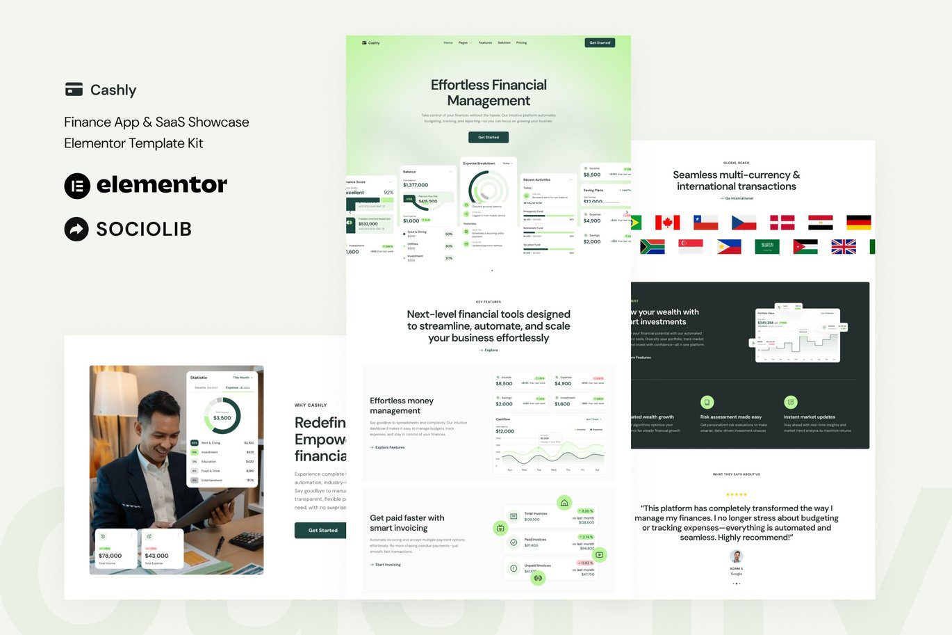 Cashly – Finance App and SaaS Showcase Elementor Template Kit