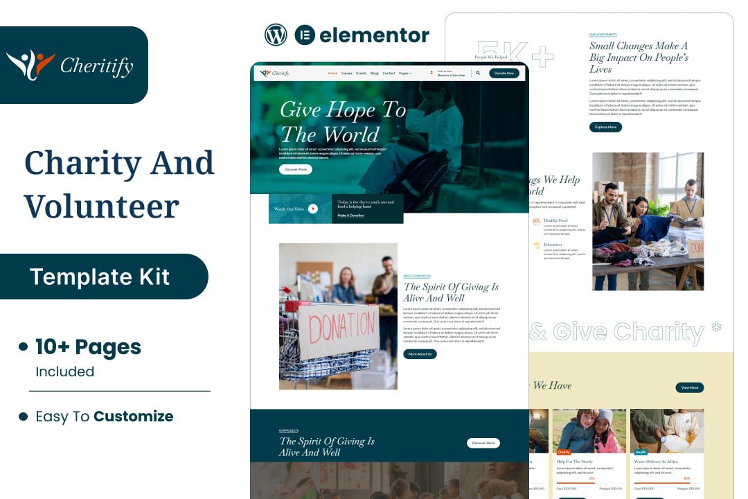 Charitify – Nonprofit Charity and Donation Elementor Template Kit
