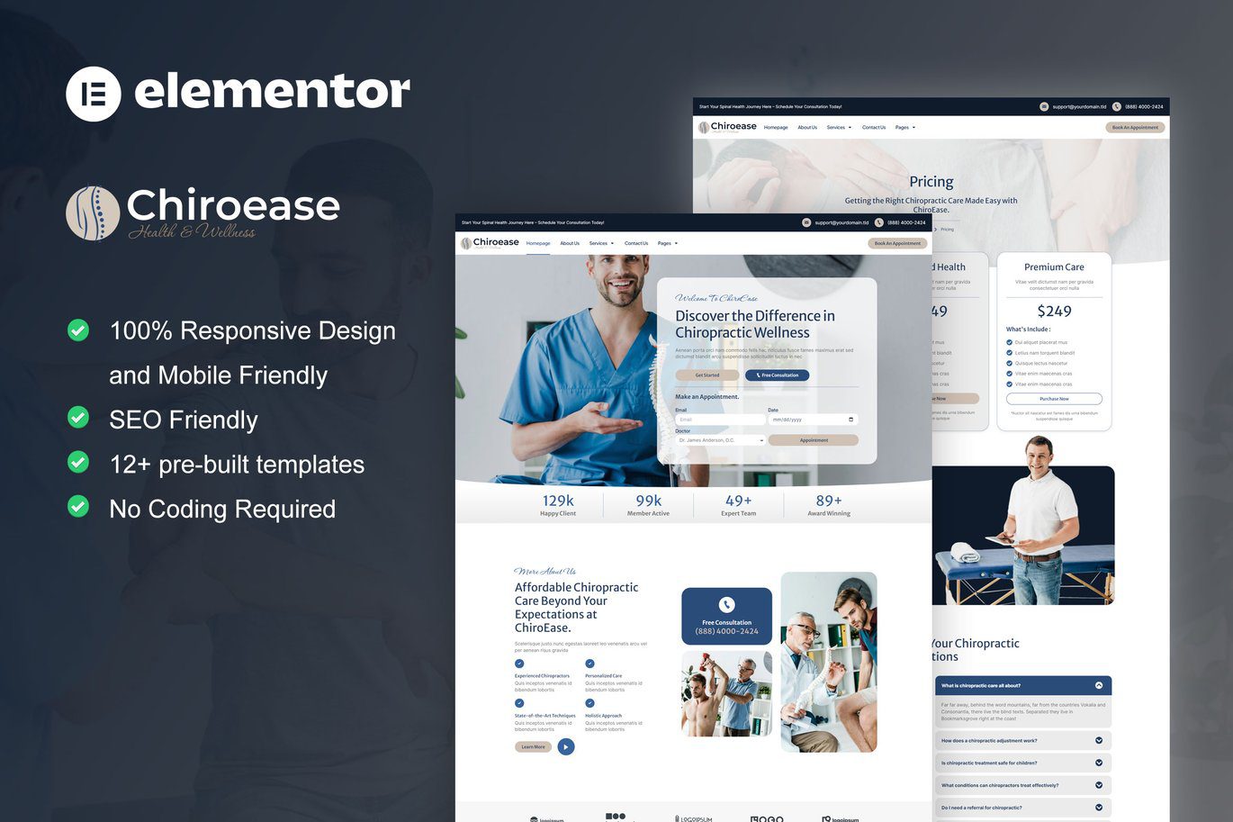 ChiroEase – Chiropractic and Physiotherapy Elementor Template Kit