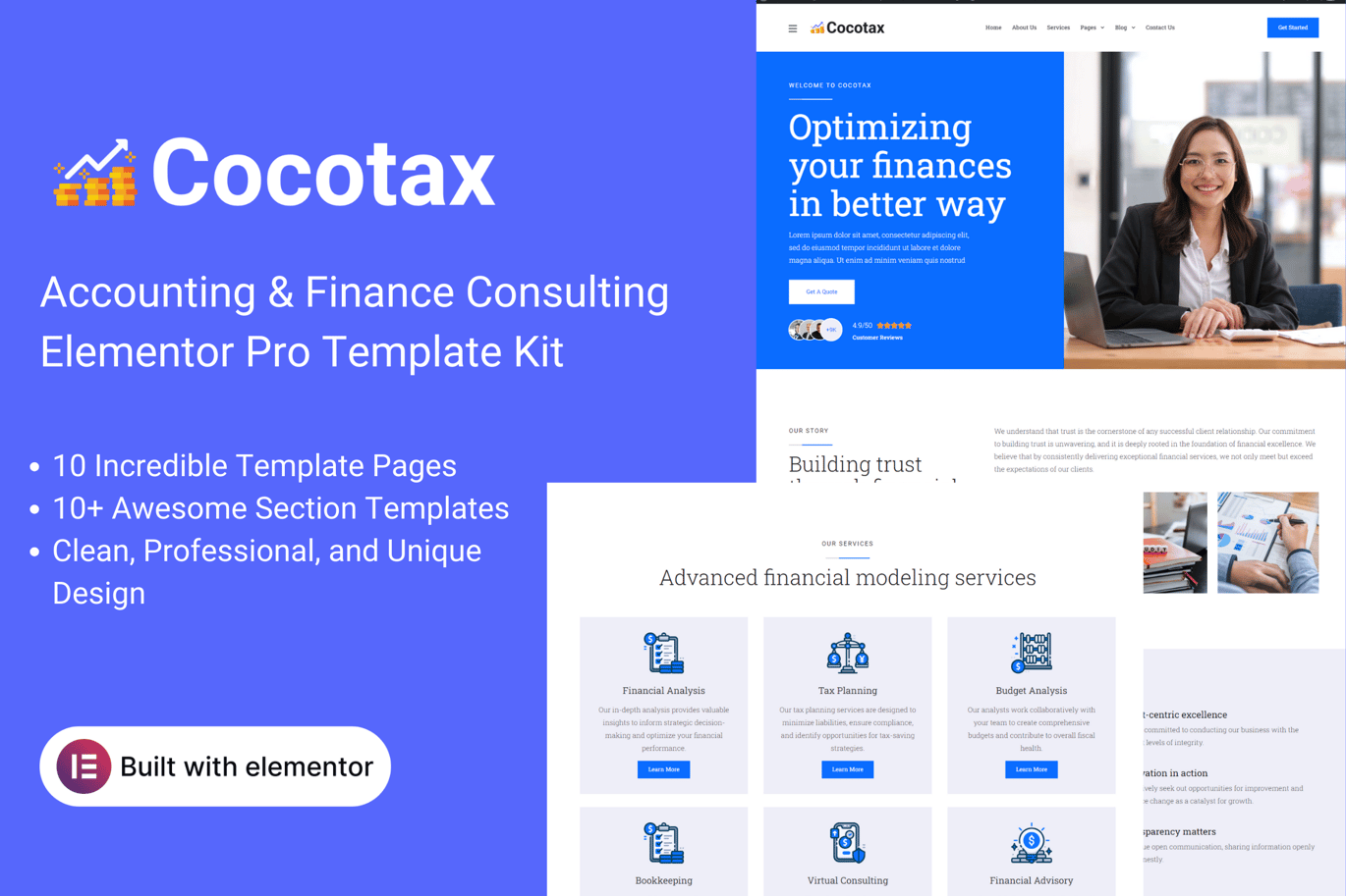 Cocotax – Accounting and Finance Consulting Elementor Pro Template Kit
