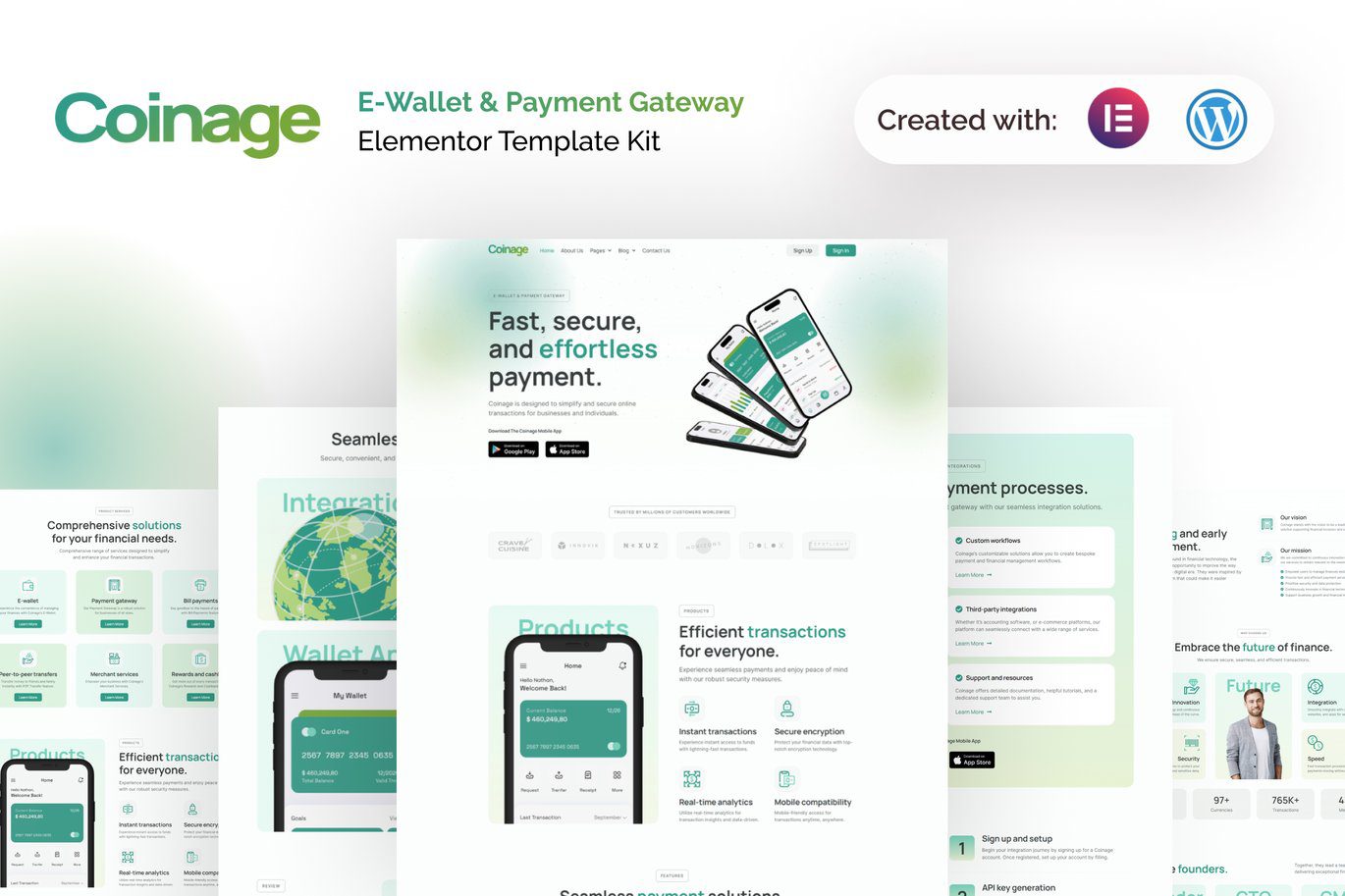 Coinage – E-Wallet and Payment Gateway Elementor Pro Template Kit