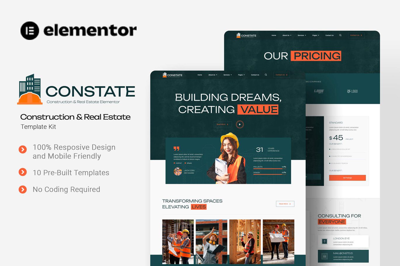 Constate – Construction and Real Estate Elementor Template Kit