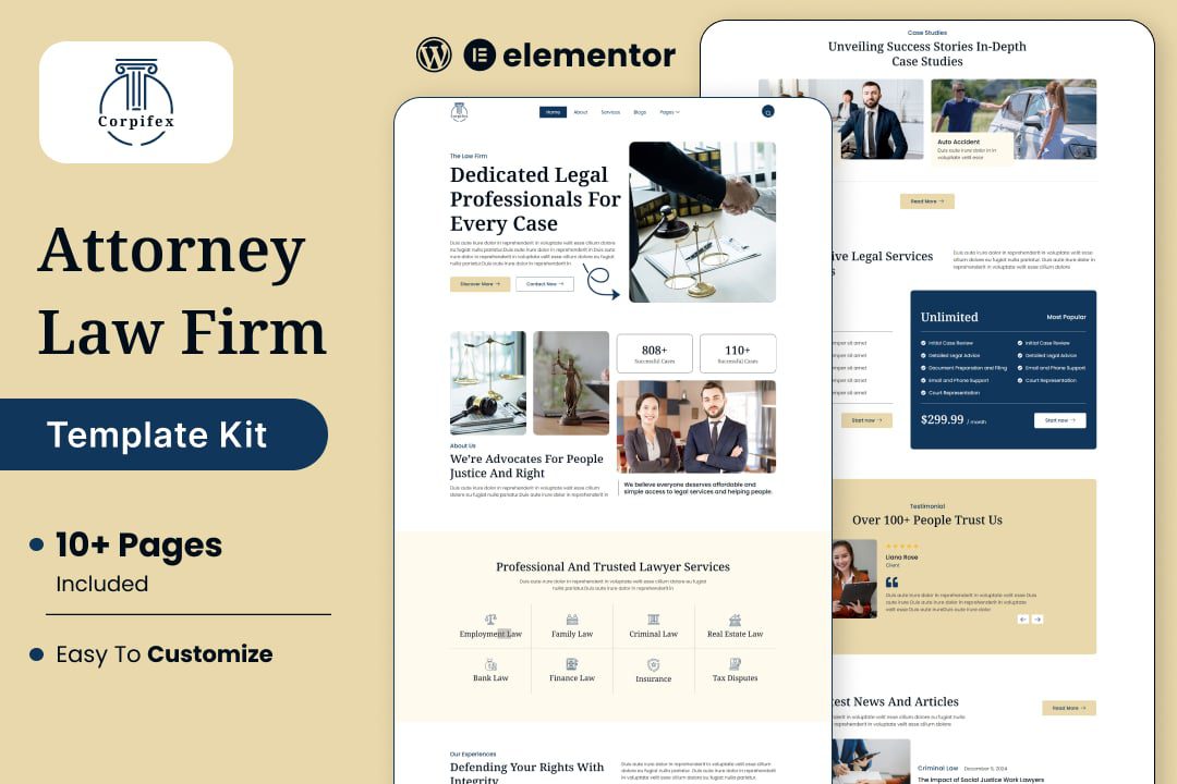Corpifex – Lawyer Attorney and Law Firm Elementor Template Kit
