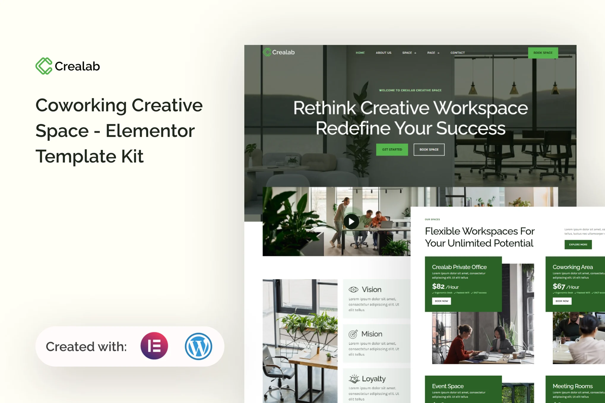 Crealab – Coworking Creative Space Elementor Template Kit