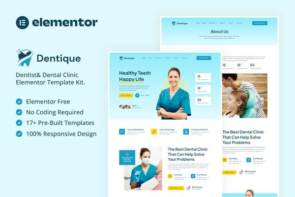 Dentique – Dentist and Dental Clinic Elementor Template Kit