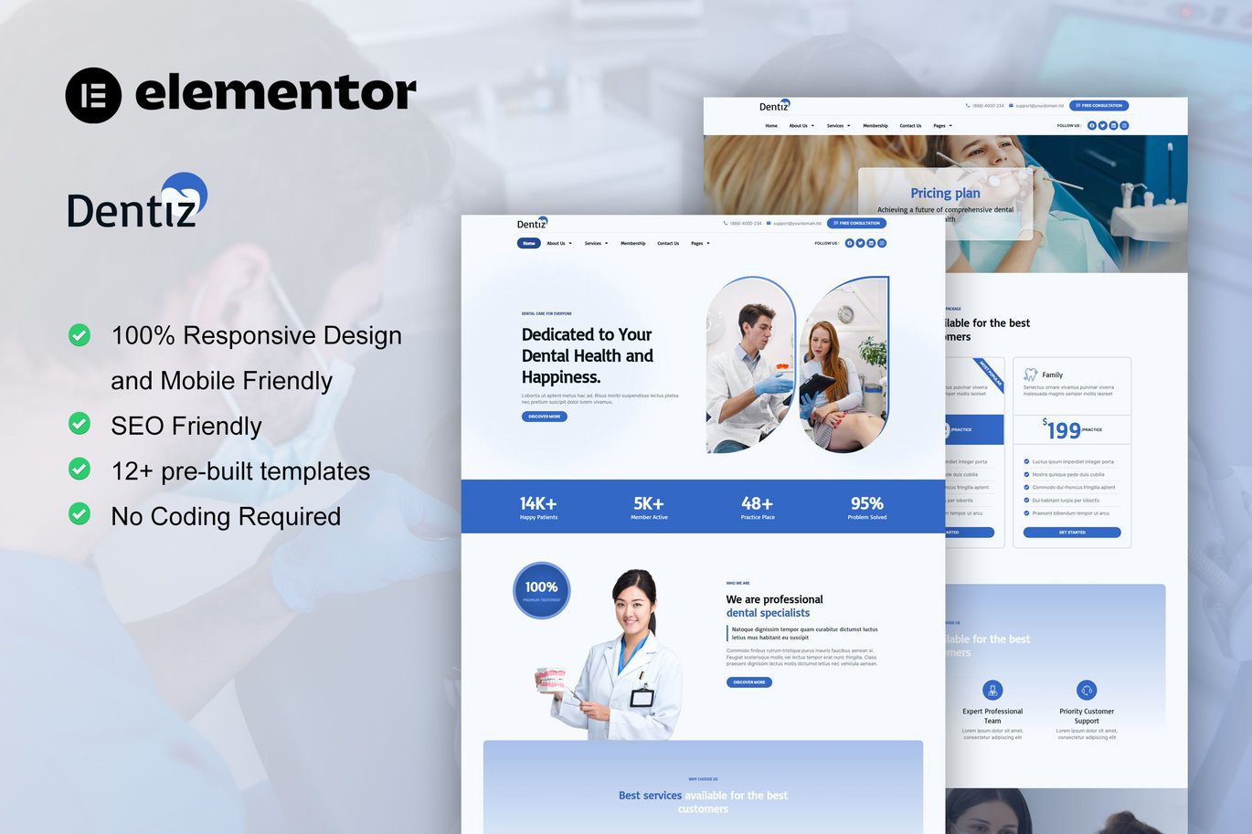 Dentiz – Dentist and Dental Care Elementor Pro Template Kit