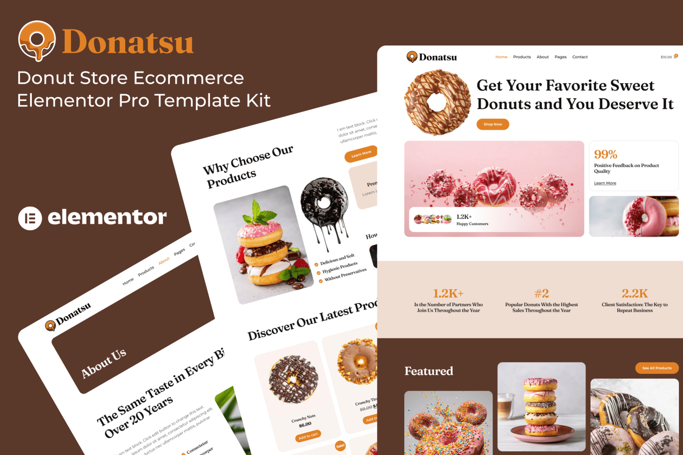 Donatsu – Donut Store Ecommerce Elementor Pro Template Kit