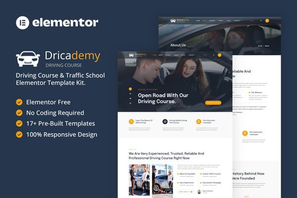 Dricademy – Driving Course and Traffic School Elementor Template Kit