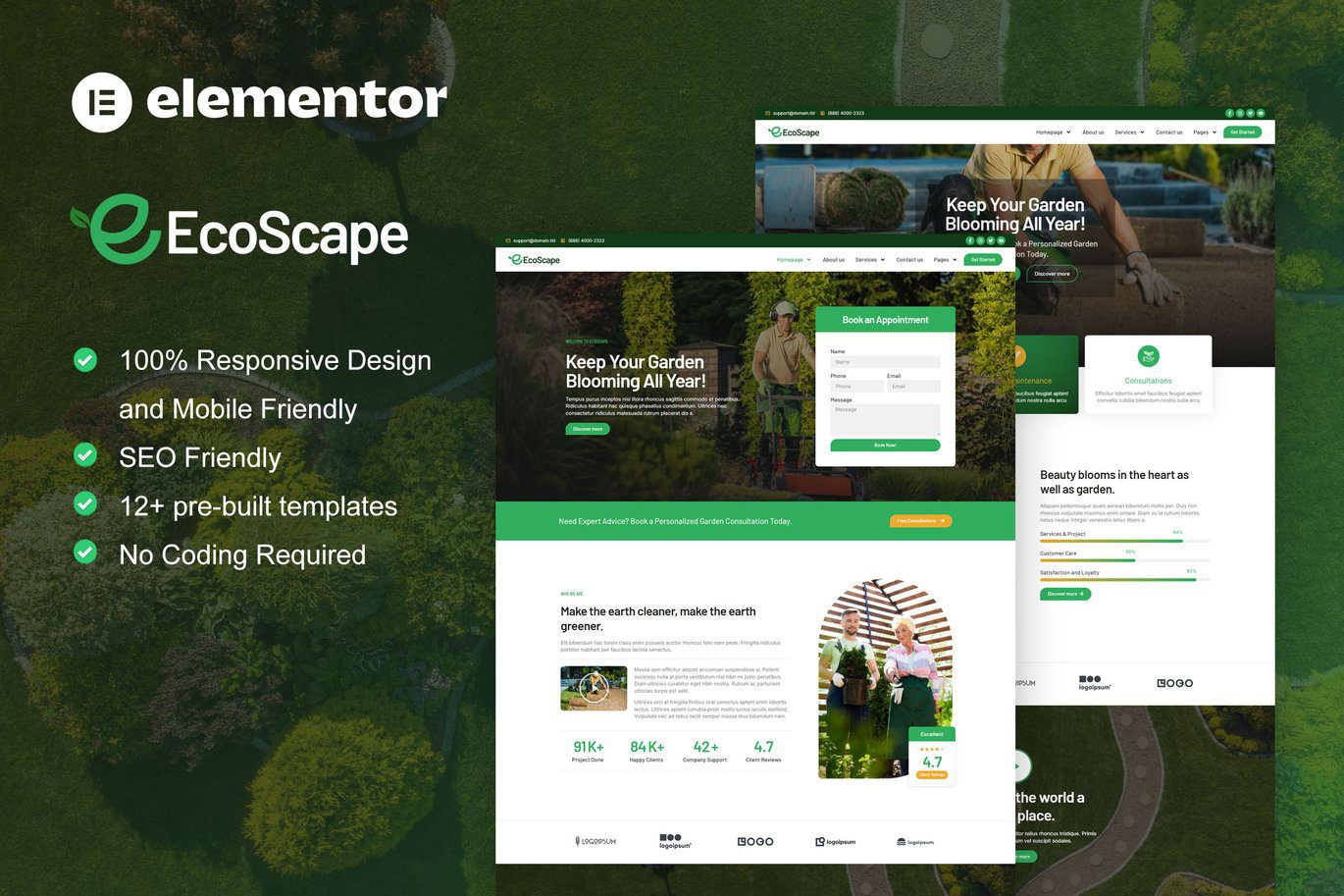 EcoScape – Gardening and Landscape Elementor Pro Template Kit