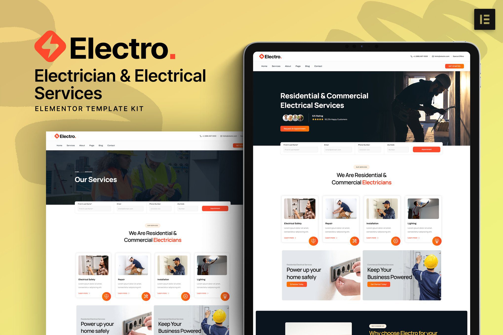 Electro – Electrician and Electrical Services Elementor Template Kit
