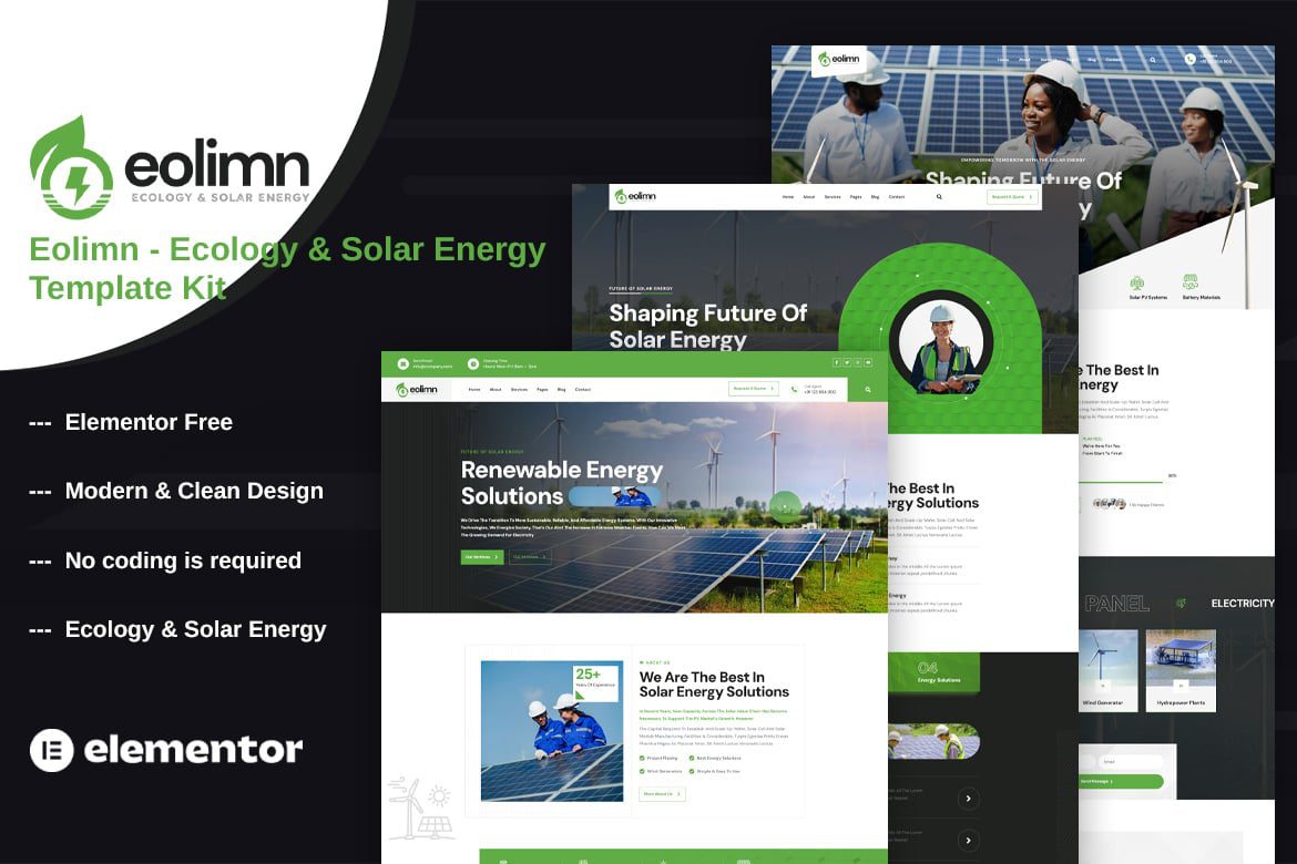 Eolimn – Ecology and Solar Energy Elementor Template Kit