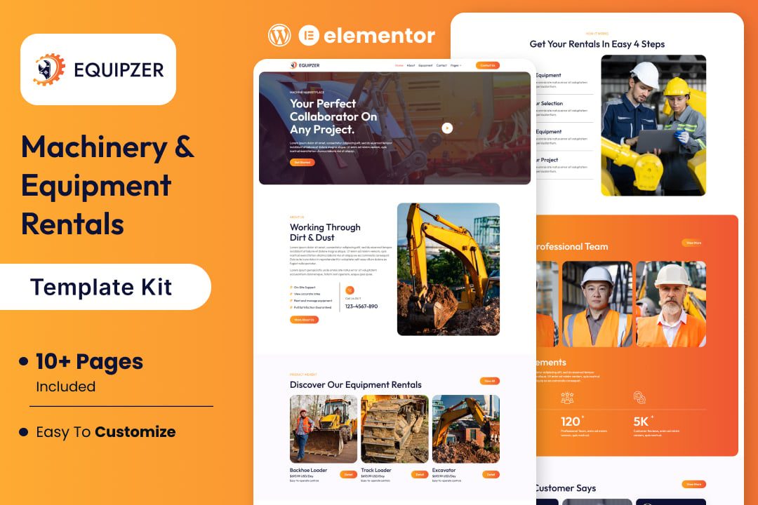 Equipzer – Machinery and Equipment Rentals Elementor Pro Template Kit