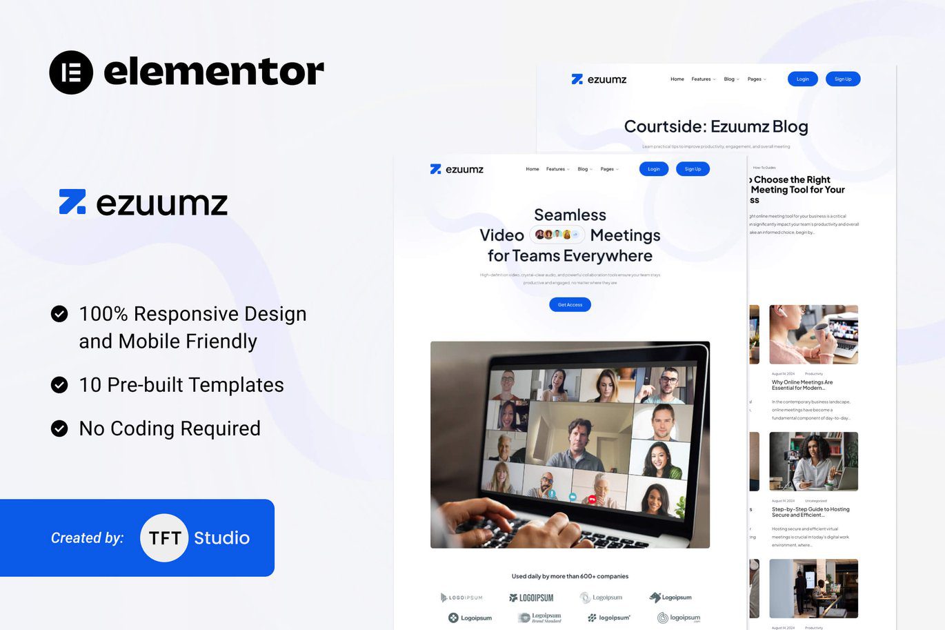 Ezuumz – Video Conferencing and Webinar App Elementor Template Kit
