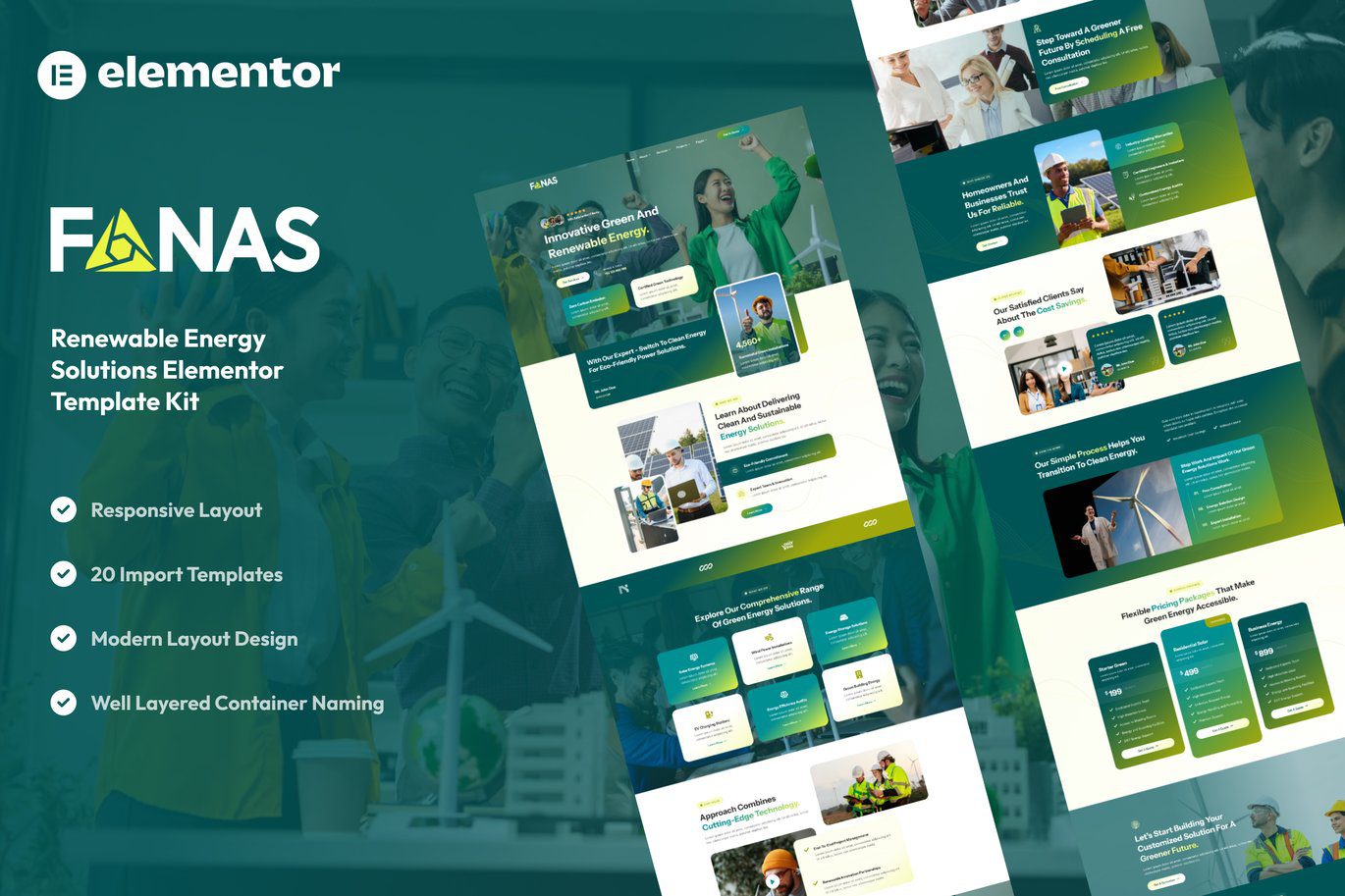 Fanas – Solar and Green Renewable Energy Solutions Elementor Template Kit