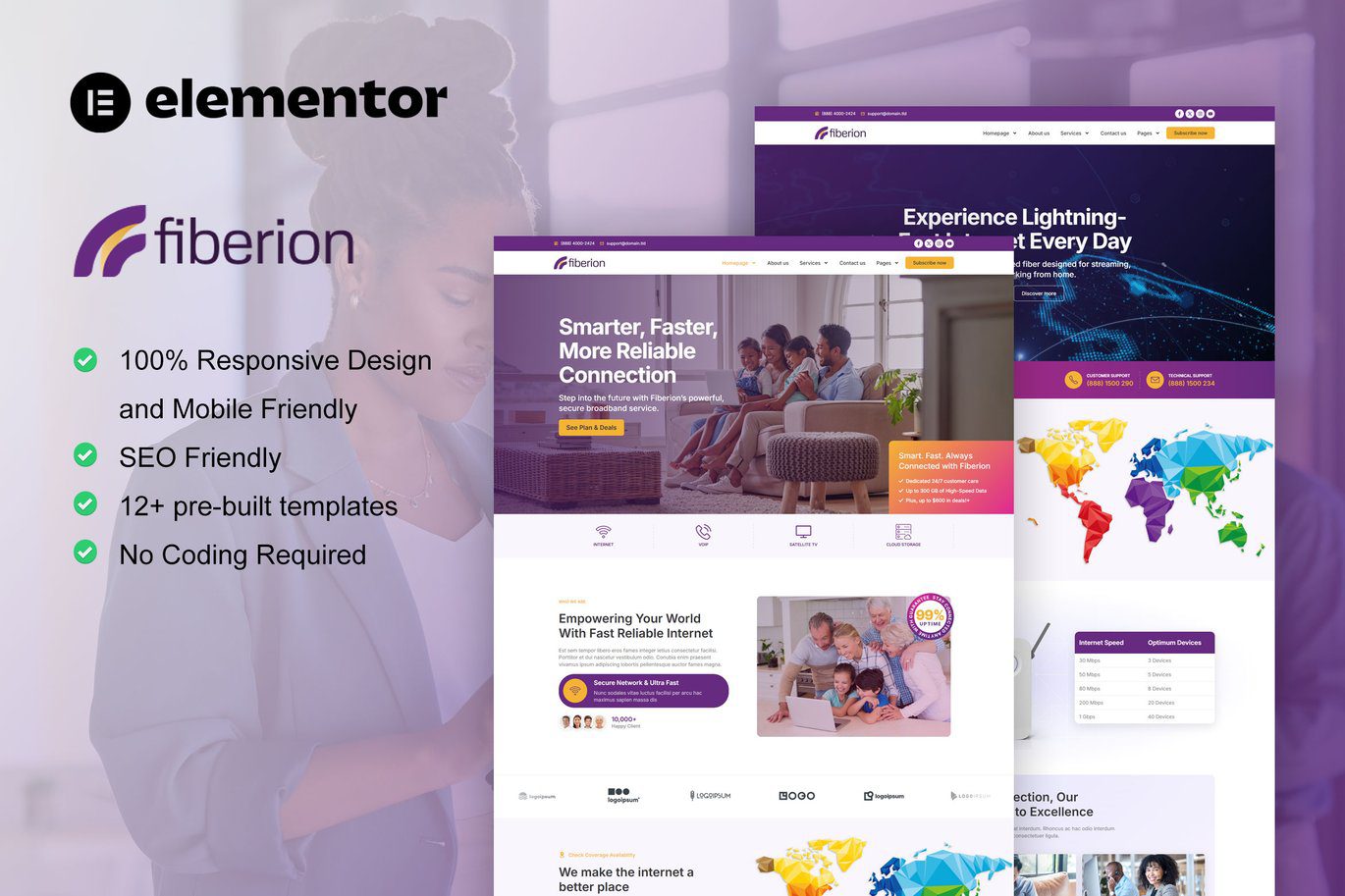 Fiberion – Broadband and Internet Service Provider Elementor Pro Template Kit