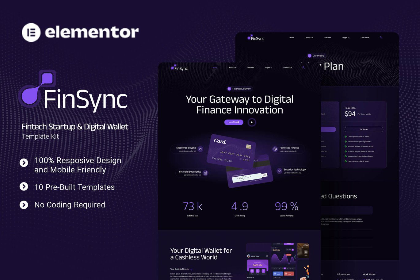 FinSync – Fintech Startup and Digital Wallet Elementor Template Kit