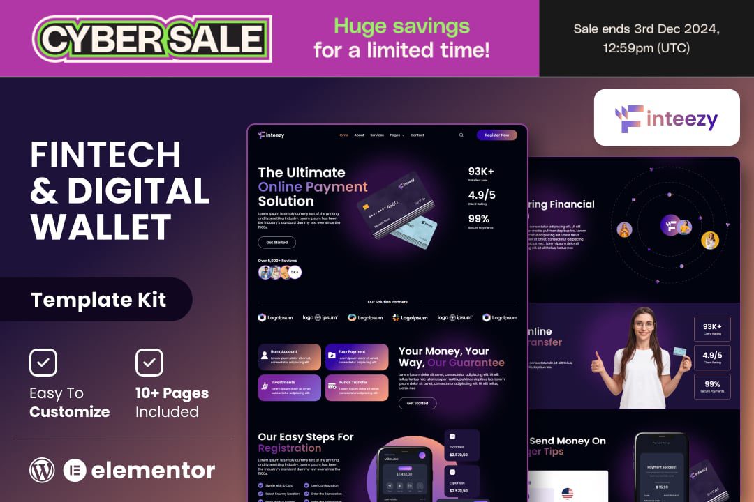 Finteezy – Fintech Startup and Digital Wallet Elementor Template Kit