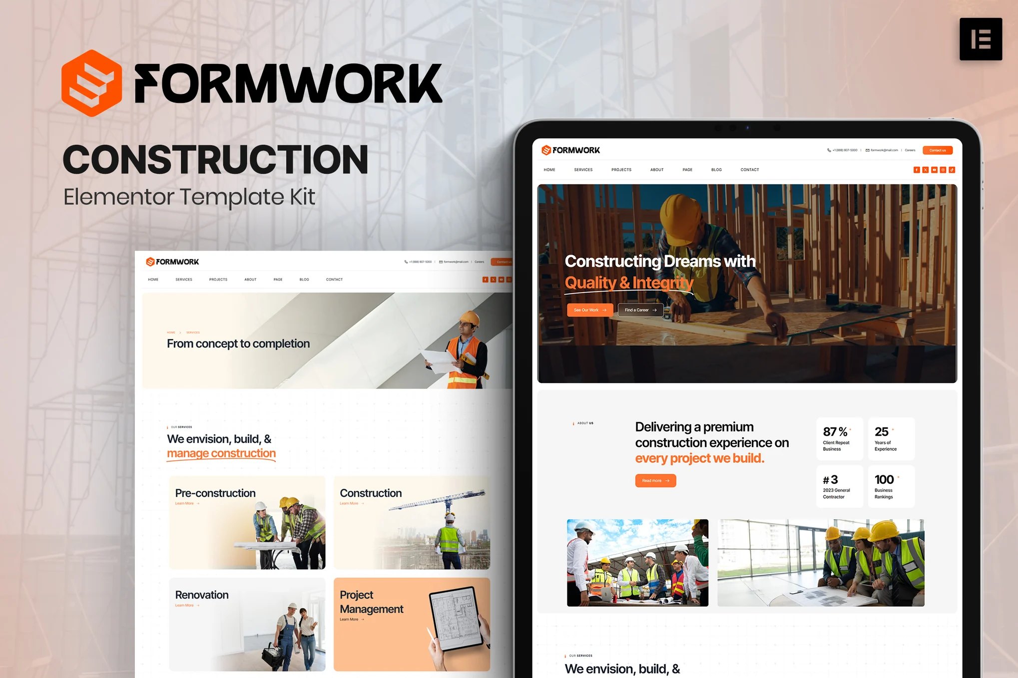 Formwork – Construction Elementor Template Kit