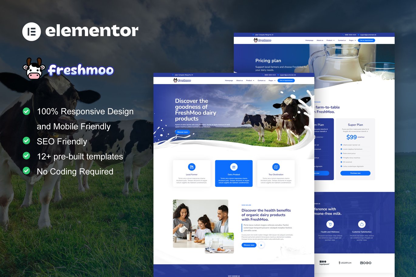 FreshMoo – Dairy Farm Elementor Pro Template Kit
