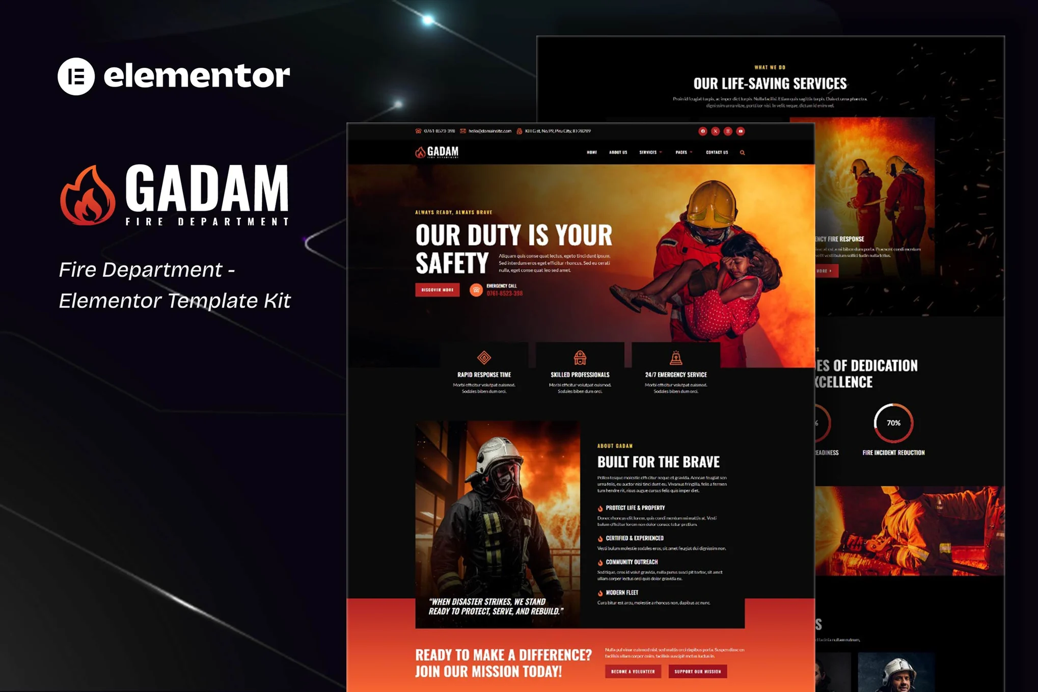 Gadam – Fire Department Elementor Template Kit
