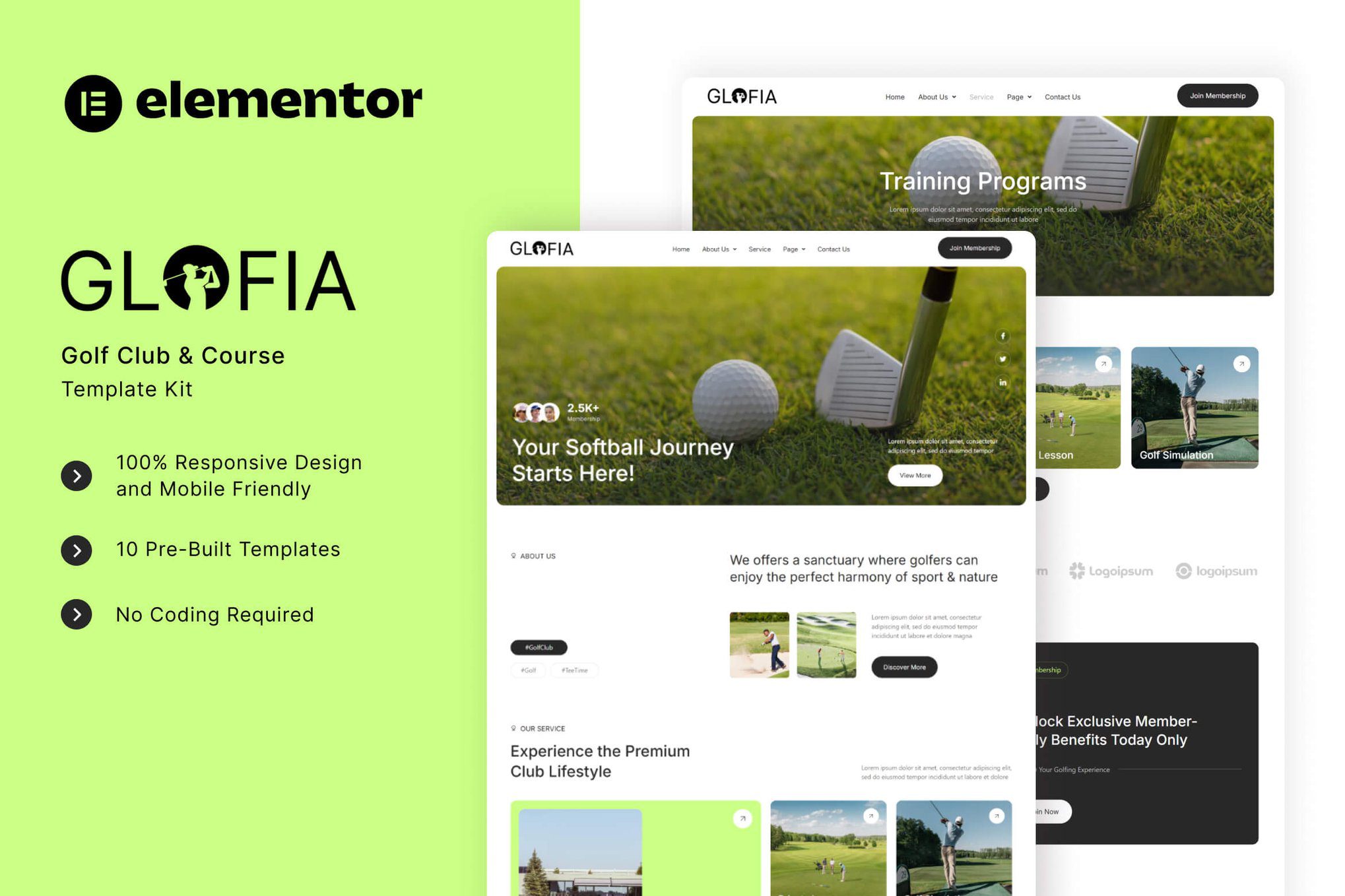 Glofia – Golf Club and Course Elementor Template Kit
